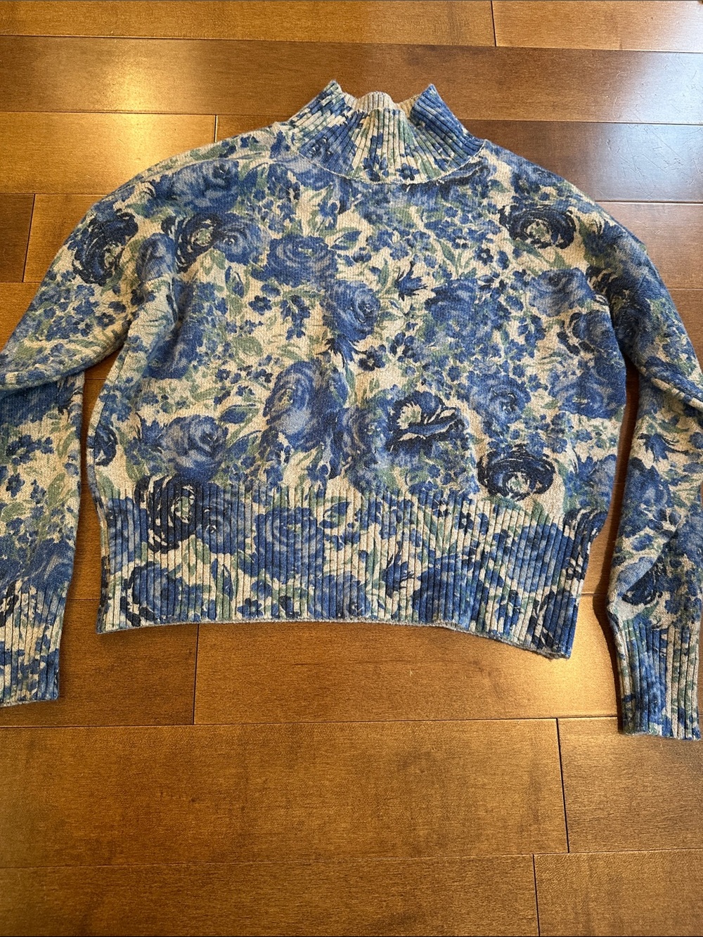 LC Lauren Conrad Blue Floral Turtleneck Sweater